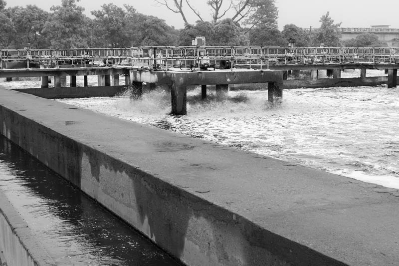 An aeration tank at the Common Effluent Treatment Plant (CETP) in Jajmau industrial area, Kanpur, Uttar Pradesh